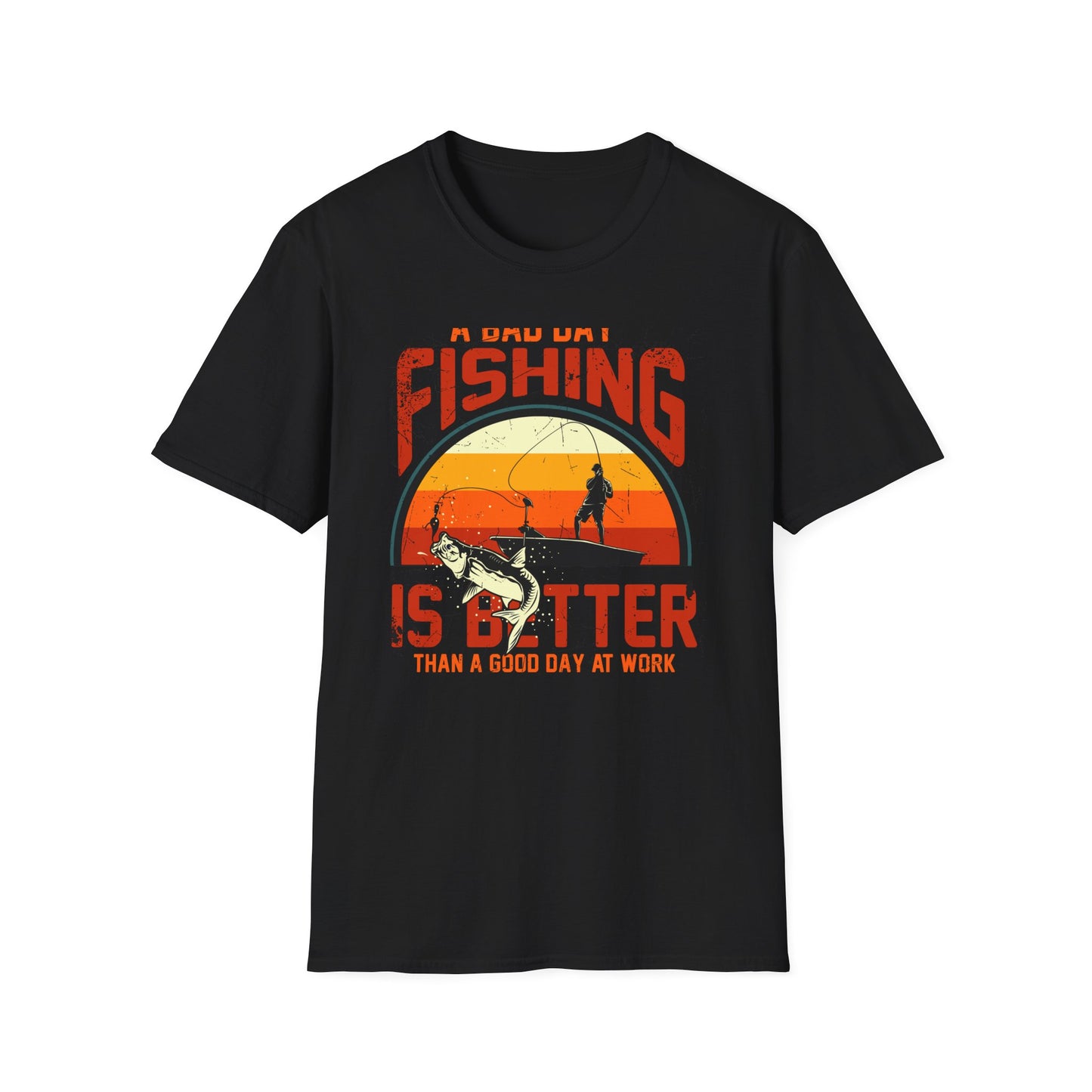 Hilarious "Bad Day Fishing" T-Shirt - Epic Angler Gift for Men & Women | Retro Sunset Bass Fishing Tee