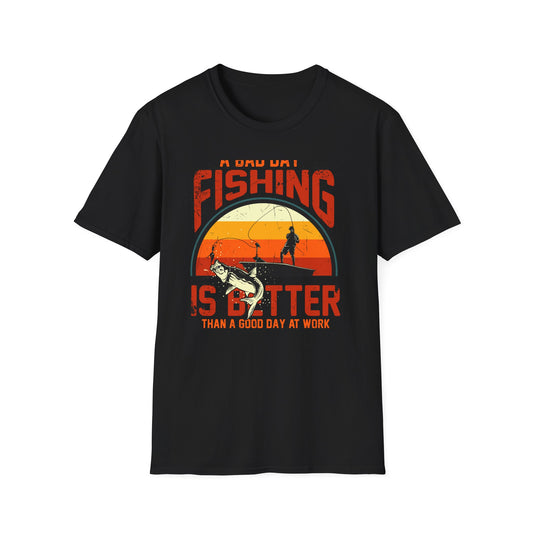 Hilarious "Bad Day Fishing" T-Shirt - Epic Angler Gift for Men & Women | Retro Sunset Bass Fishing Tee