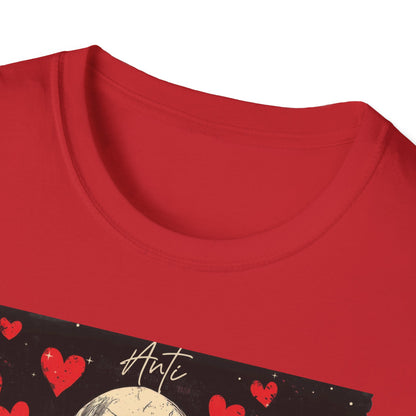 Anti Valentine Club Skeleton T-Shirt - Edgy Skull with Heart Sunglasses & Dripping Hearts | Grunge Anti-Love Tee