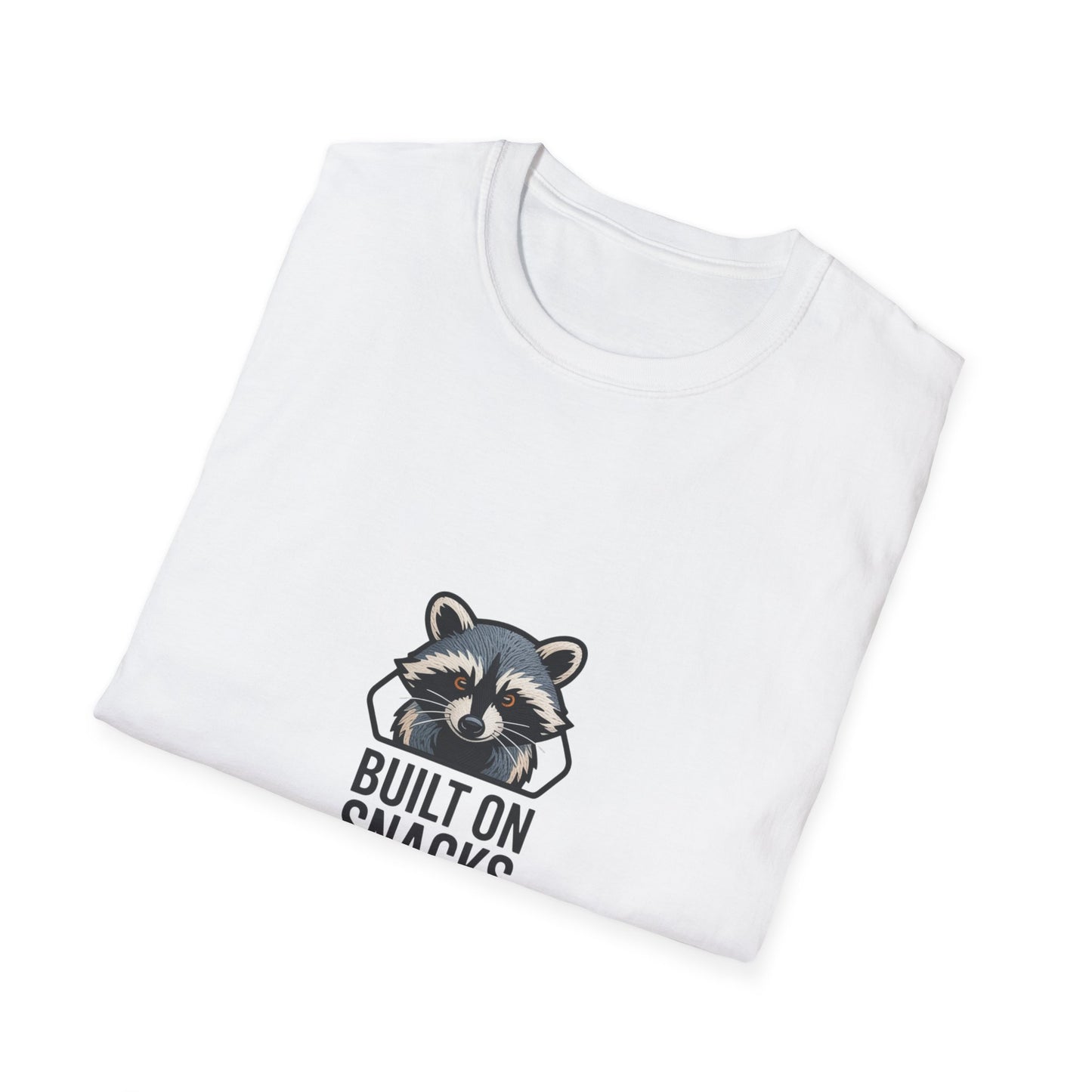 Hilarious Raccoon 'Built On Snacks' T-Shirt | Funny Animal Foodie Tee | Awesome Snack Lover Gift