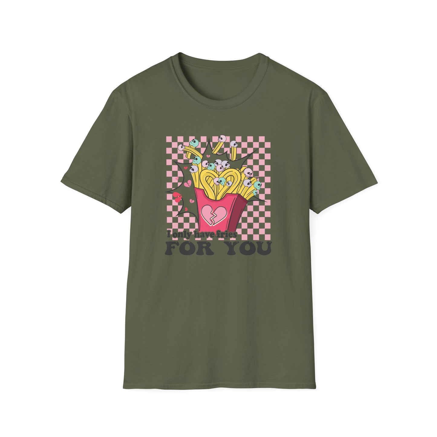 Edgy Skull Fries Broken Heart T-Shirt - Quirky Emo Love Statement Tee - Unique Alt Fashion Gift
