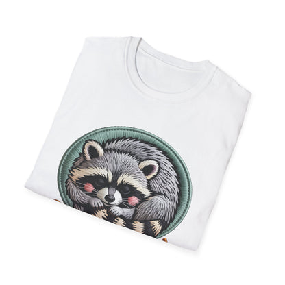 Adorable "Snack Fueled" Raccoon T-Shirt | Cozy Embroidered Look Tee | Ultimate Cute Animal & Snack Lover Gift!