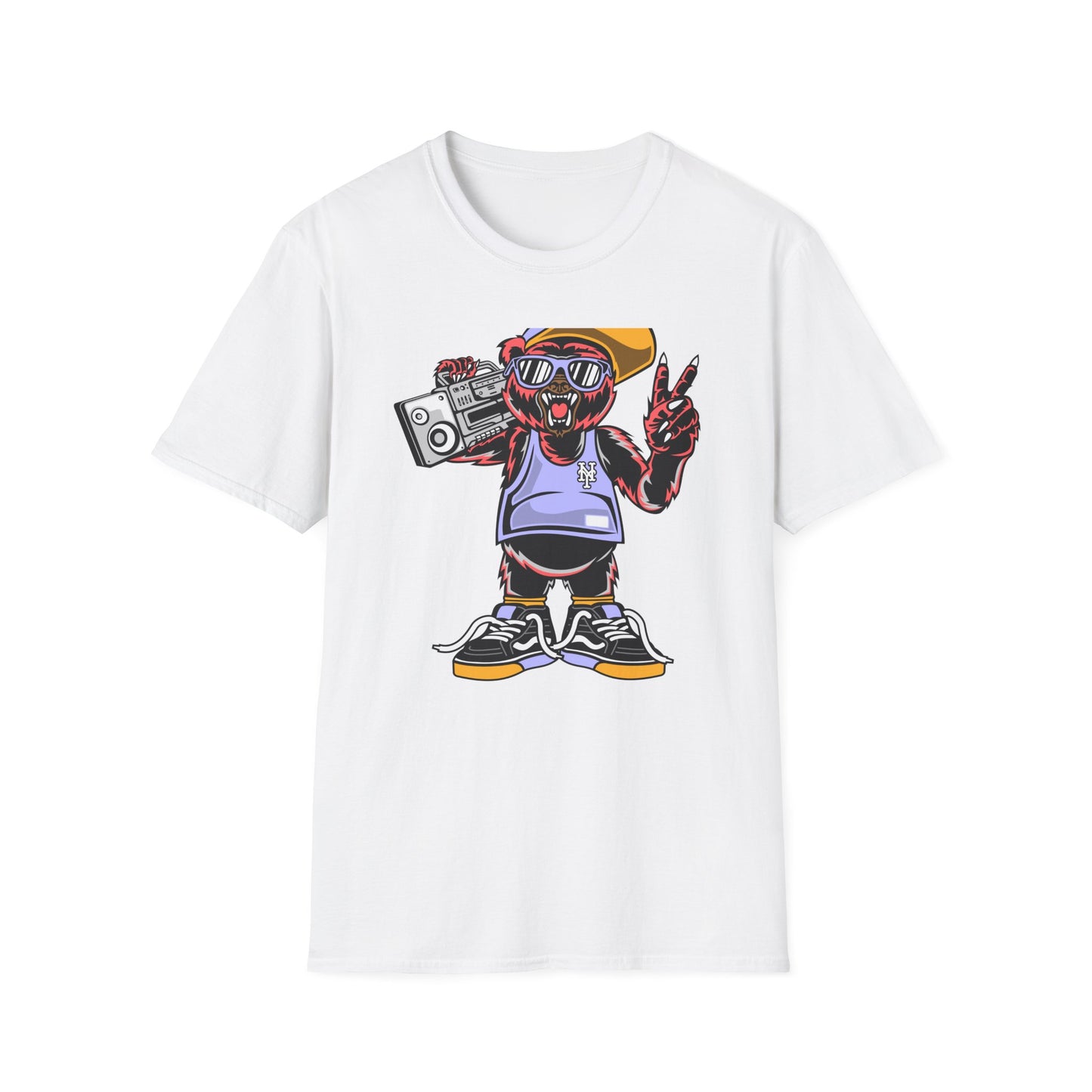 Rad Hip Hop Bear Boombox T-Shirt - Retro Street Style Graphic Tee for Music Lovers & 90s Fans