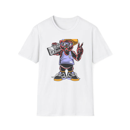 Rad Hip Hop Bear Boombox T-Shirt - Retro Street Style Graphic Tee for Music Lovers & 90s Fans
