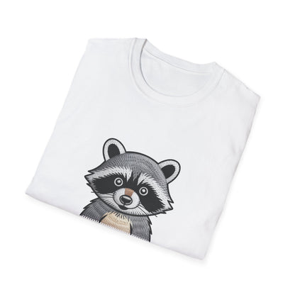 Hilarious Raccoon Snack Lover Embroidered T-Shirt | Adorable Wildlife Funny Tee | Cozy Casual Gift for Foodies