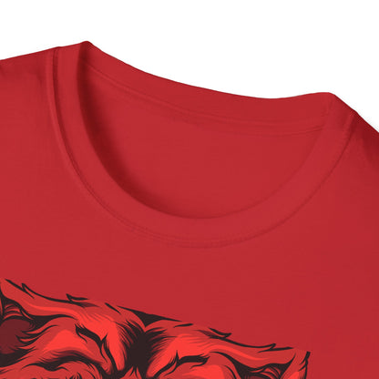 Fierce Red Snarling Beast T-Shirt: Unleash Your Inner Power - Aggressive Wolf Head Graphic Tee