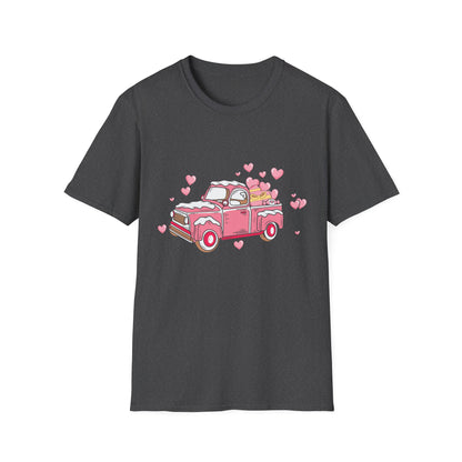 Adorable Pink Vintage Pickup Truck T-Shirt - Sweet Valentine's Day Hearts & Gifts Tee for Her | Charming Love Design