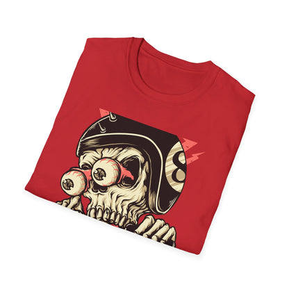 Epic 8-Ball Biker Skull T-Shirt | Spiked Helmet & Popping Eyes Graphic Tee | Unique Grunge Rocker Style Apparel
