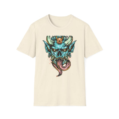 Vibrant Oni Demon Mask T-Shirt | Epic Japanese Folklore Monster Tee | Bold Streetwear & Goth Style Apparel