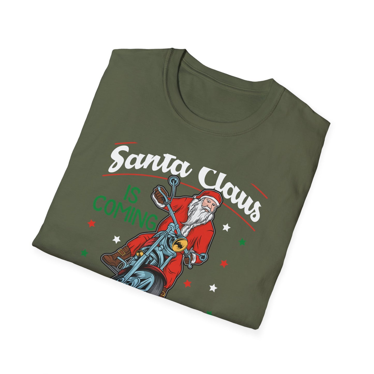 Epic Santa Biker T-Shirt - Cool Christmas Motorcycle Tee | Funny Holiday Rider Apparel Gift for Men & Women | 'Santa Is Coming To Town'
