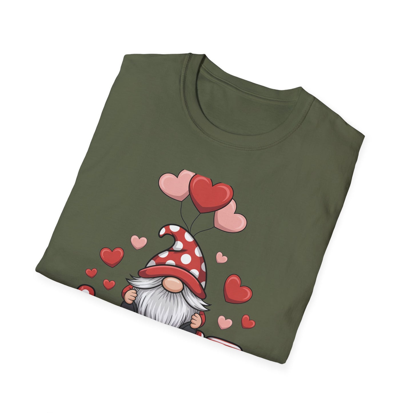 Charming Valentine Gnome Love T-Shirt | Cute Heart Design & Polka Dot Hat | Sweet Holiday Gift for Her
