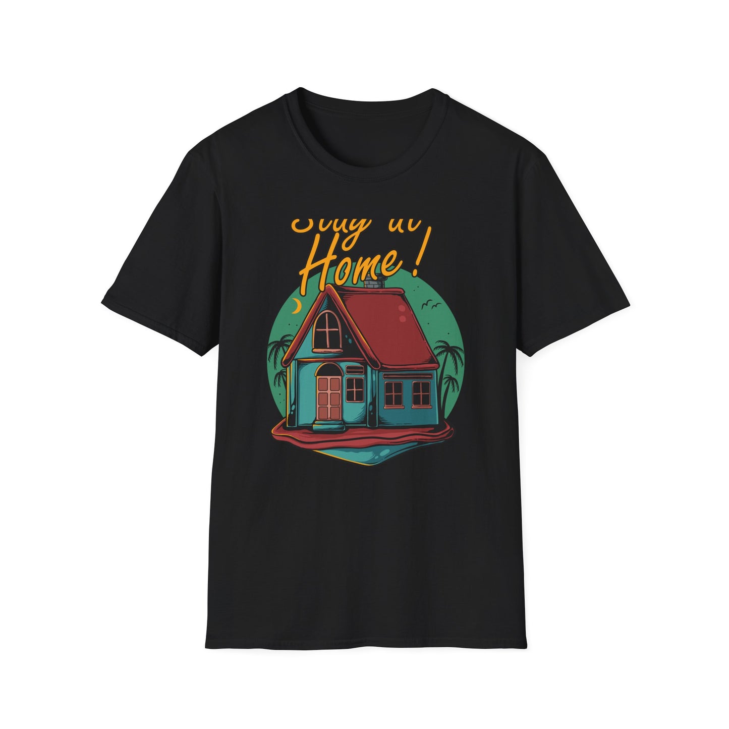 Cozy Stay at Home T-Shirt for Homebodies | Charming House & Palm Tree Design Tee | Ultimate Comfort Wear