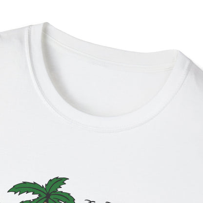 Skull Island Beach Club T-Shirt | Unique Tropical Retro Summer Vacation Tee | Edgy Palm Tree Sunset Graphic