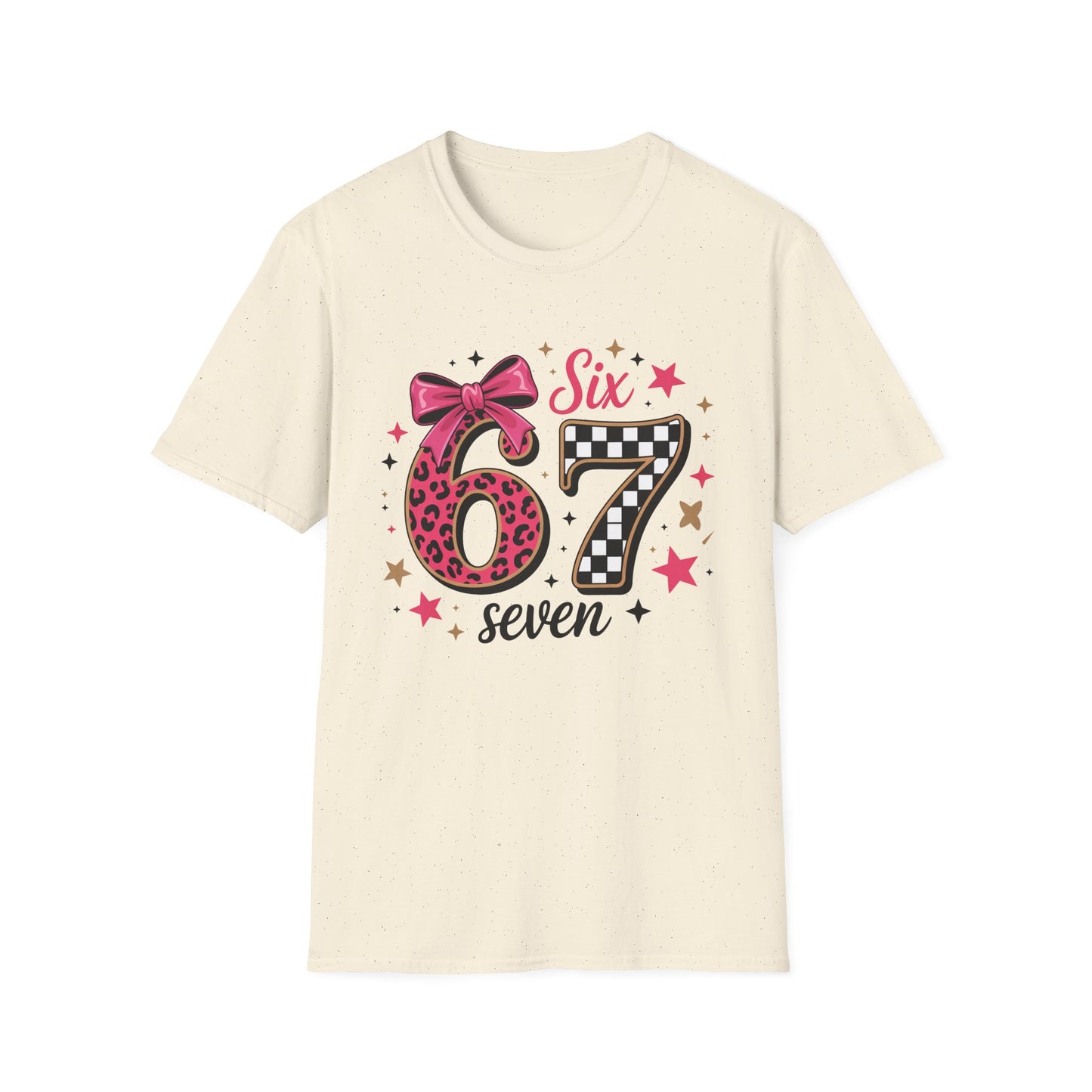 Glam Six & Seven Birthday T-Shirt for Girls | Trendy Pink Leopard Print 6 & 7 Kids Party Tee with Checkerboard & Sparkly Bow