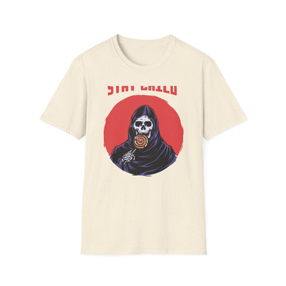 Stay Child Grim Reaper Lollipop T-Shirt - Edgy Skeleton & Candy Tee for Dark Humor Fans | Awesome Unique Graphic Apparel