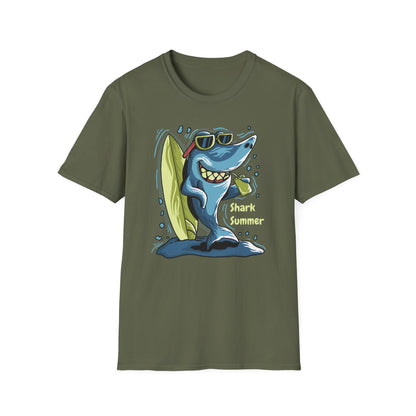 Chill Shark Summer Surfer T-Shirt | Funny Beach Vacation & Ocean Lover Tee | Awesome Ocean Vibes Gift for Men & Women