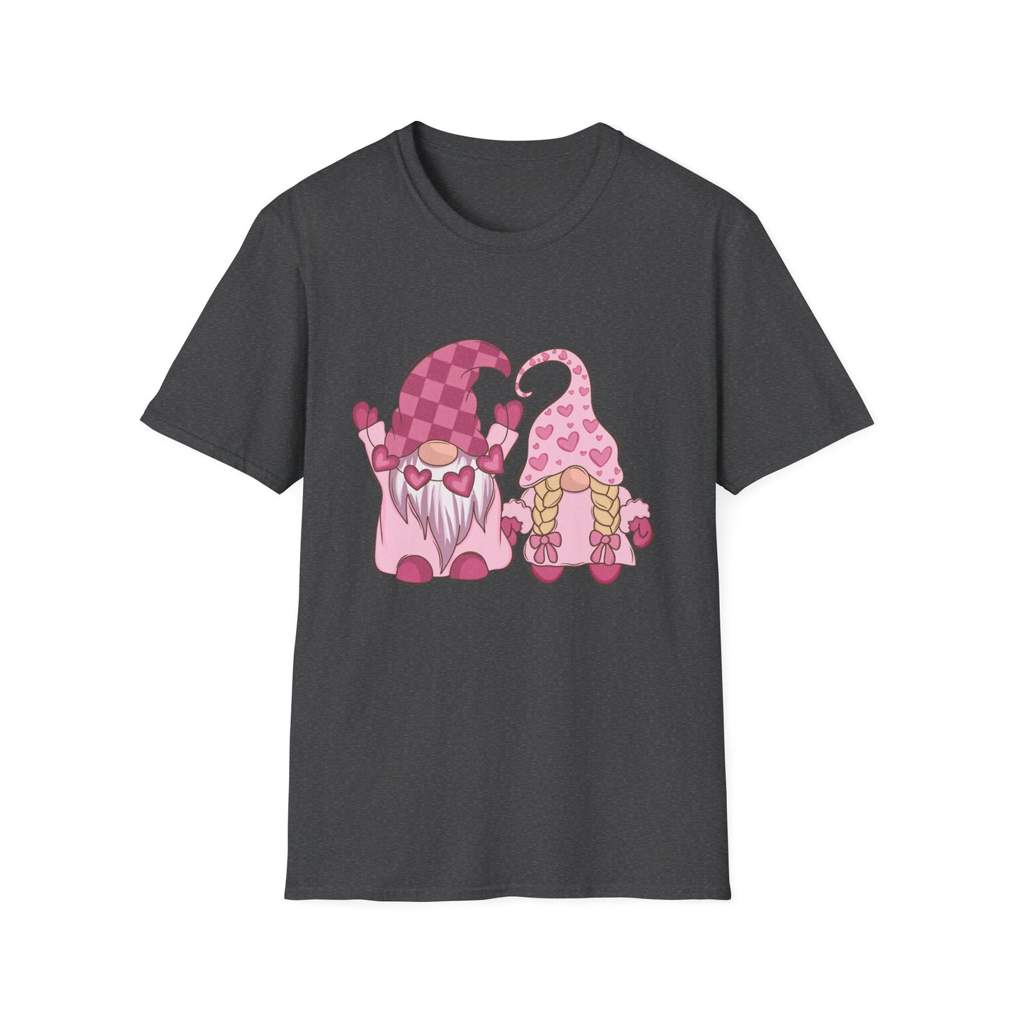 Charming Valentine Gnome Couple T-Shirt | Adorable Hearts Love Gift Tee for Sweethearts | Romantic Holiday Graphic Apparel