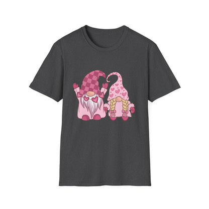 Charming Valentine Gnome Couple T-Shirt | Adorable Hearts Love Gift Tee for Sweethearts | Romantic Holiday Graphic Apparel