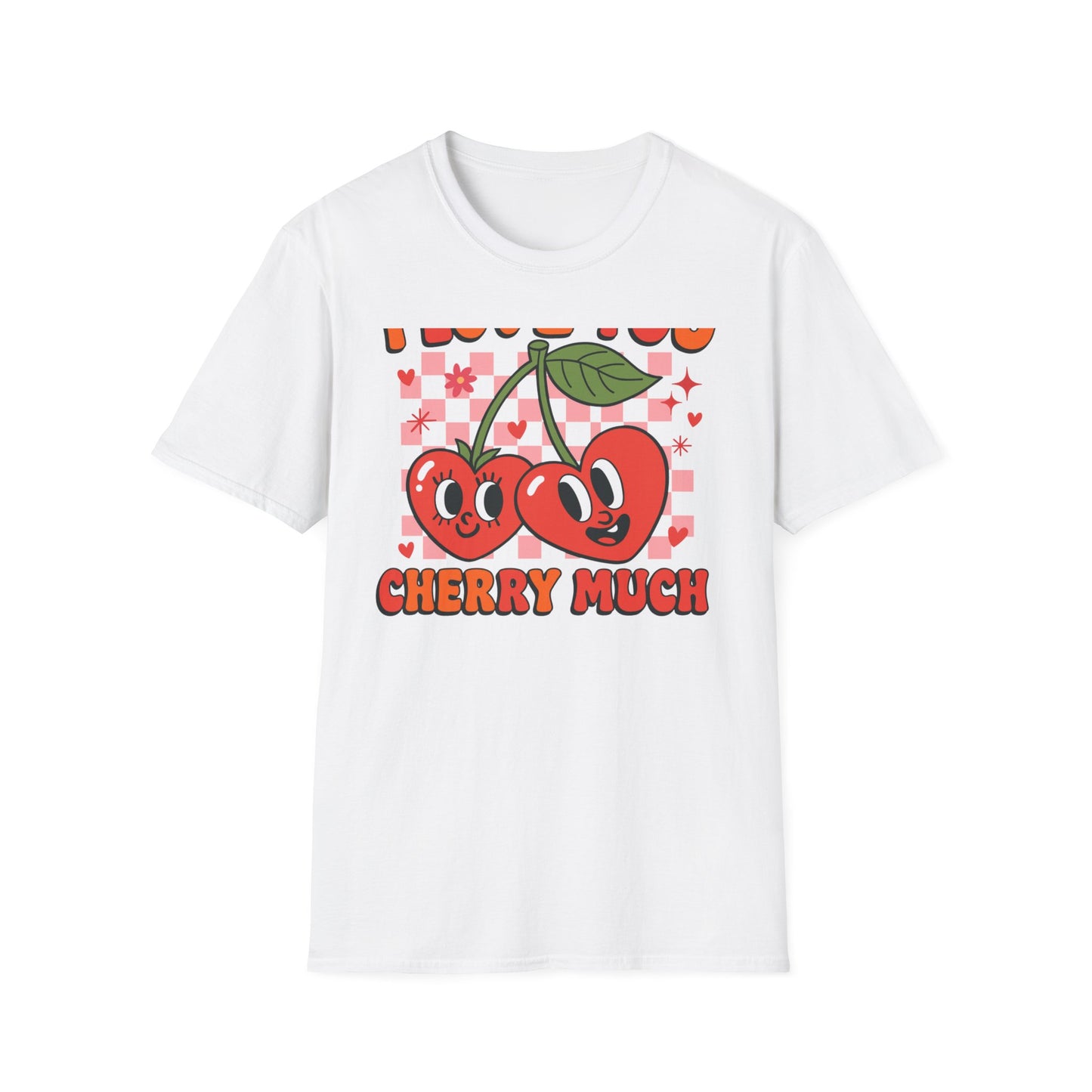 Adorable "I Love You Cherry Much" T-Shirt | Sweet Retro Heart Cherries & Groovy Checkered Love Pun Tee | Perfect Valentine's Day Gift