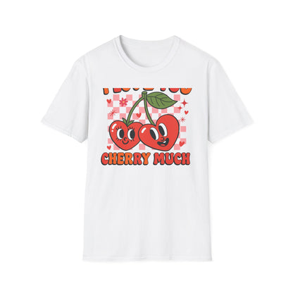 Adorable "I Love You Cherry Much" T-Shirt | Sweet Retro Heart Cherries & Groovy Checkered Love Pun Tee | Perfect Valentine's Day Gift