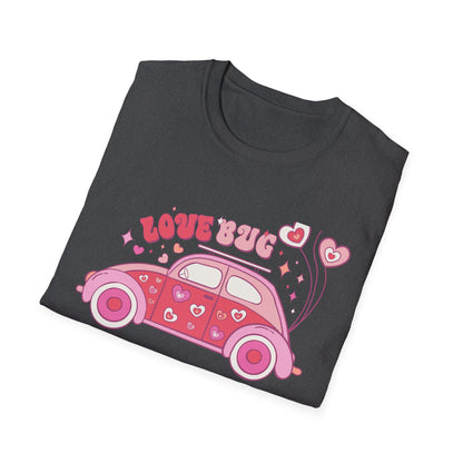 Groovy Love Bug T-Shirt | Adorable Retro Pink VW Beetle & Hearts | Sweet Valentine's Day Gift for Her