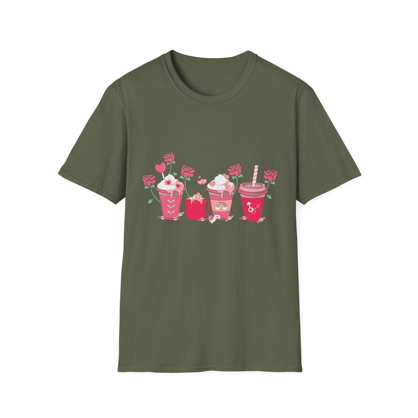 Charming Valentine's Sweet Treats T-Shirt | Adorable Love Drinks & Hearts Tee | Perfect Romantic Gift for Couples & Her