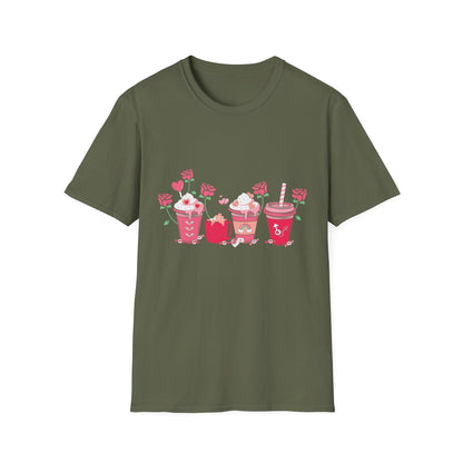 Charming Valentine's Sweet Treats T-Shirt | Adorable Love Drinks & Hearts Tee | Perfect Romantic Gift for Couples & Her