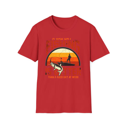 Hilarious "Bad Day Fishing" T-Shirt - Epic Angler Gift for Men & Women | Retro Sunset Bass Fishing Tee