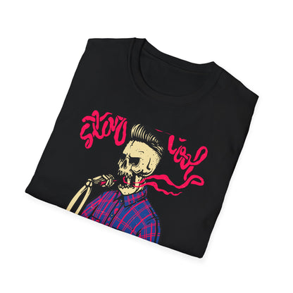 Stay Cool Skeleton Vaper T-Shirt | Edgy Greaser Pompadour Tee for Rockabilly & Alternative Style Fans