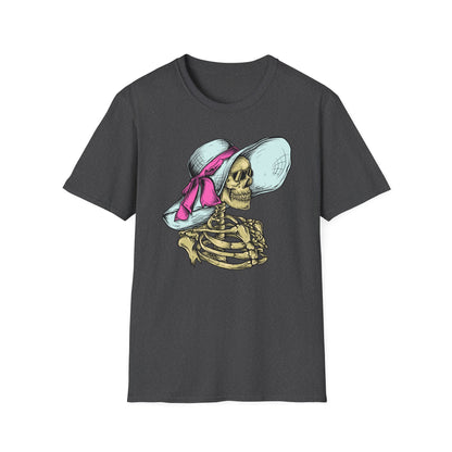 Effortlessly Chic Skeleton Sun Hat T-Shirt | Sassy Summer Beach Vacation Tee | Unique Women's Fashion
