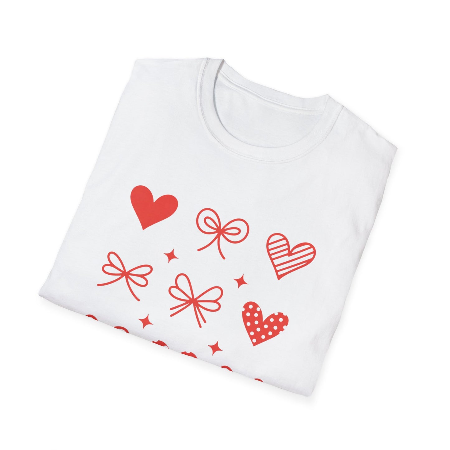 Adorable Valentine's Day Hearts & Bows T-Shirt | Sweet Romantic Love Graphic Tee for Women, Girls & Teens