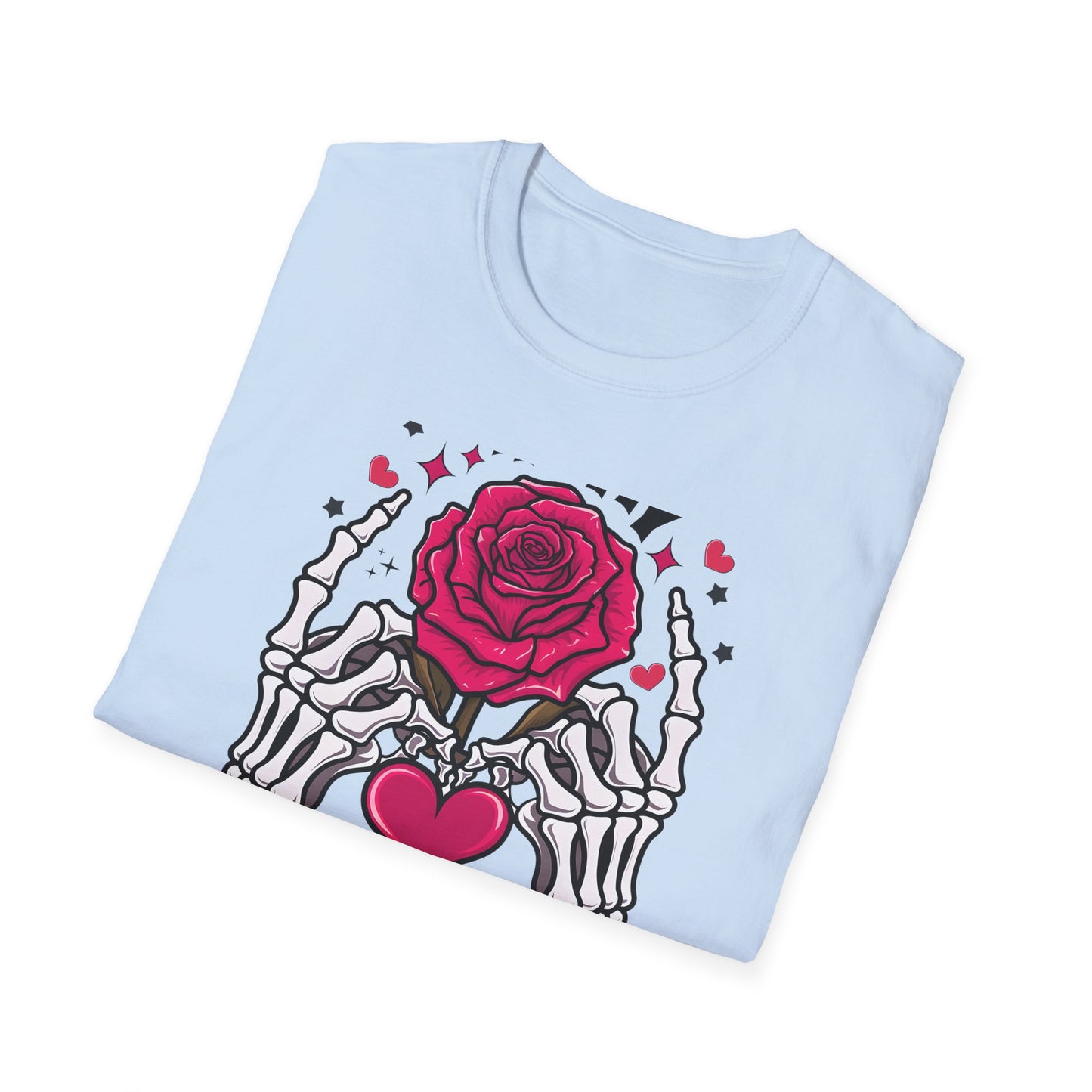 Spooky Sweet Skeleton Hands Rose Valentine T-Shirt | Unique Gothic Romantic Love Tee Gift for Him Her | Trendy Heart Apparel