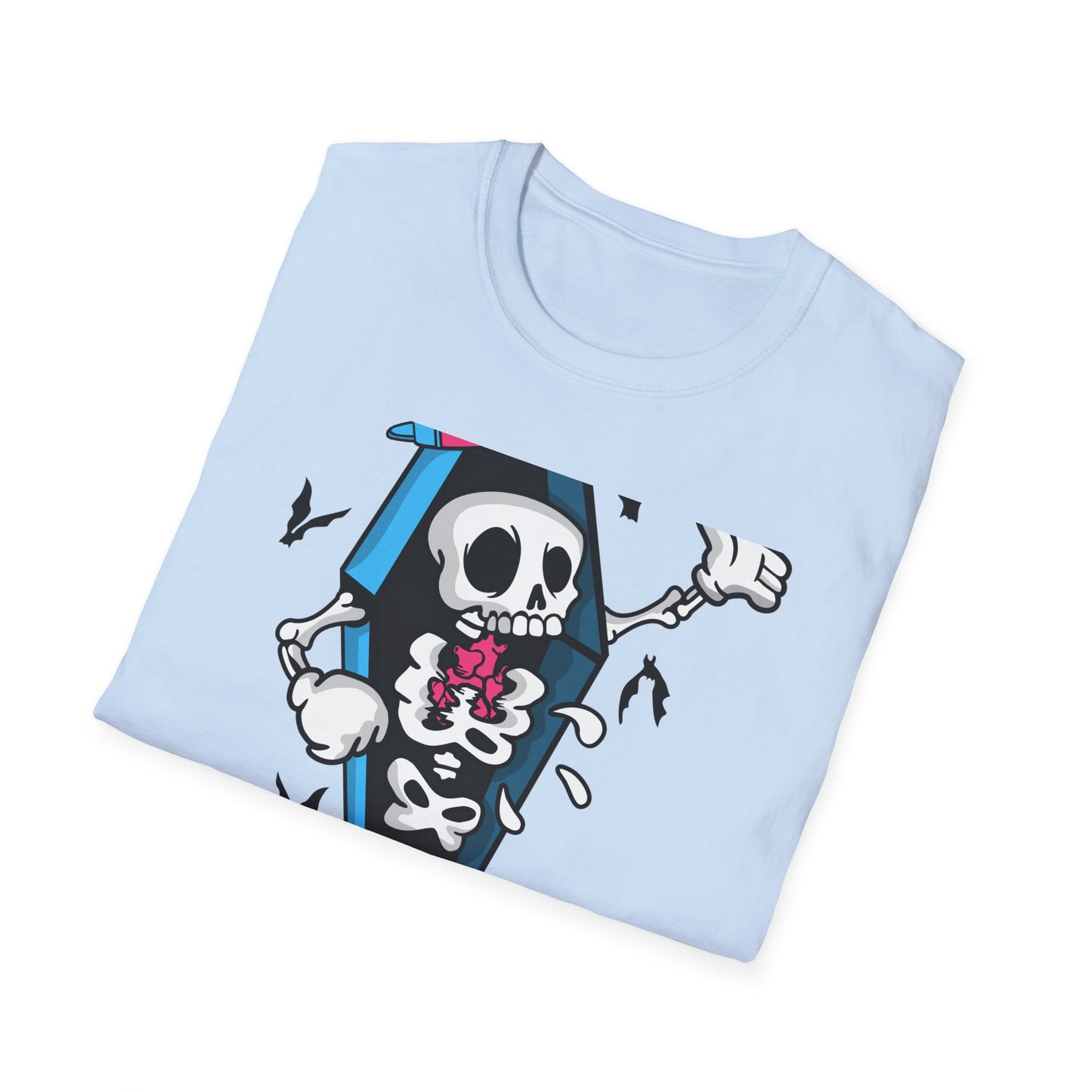 Hip Hop Skeleton Coffin Tee | Spooky Cool Streetwear T-Shirt with Sneakers & Bats | Unique Urban Style Graphic