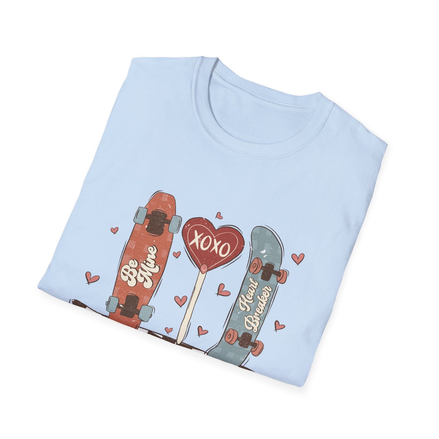 Retro Skateboard Valentine's T-Shirt | Be Mine Heart Breaker XOXO Tee | Trendy Vintage Skater Love Graphic Shirt