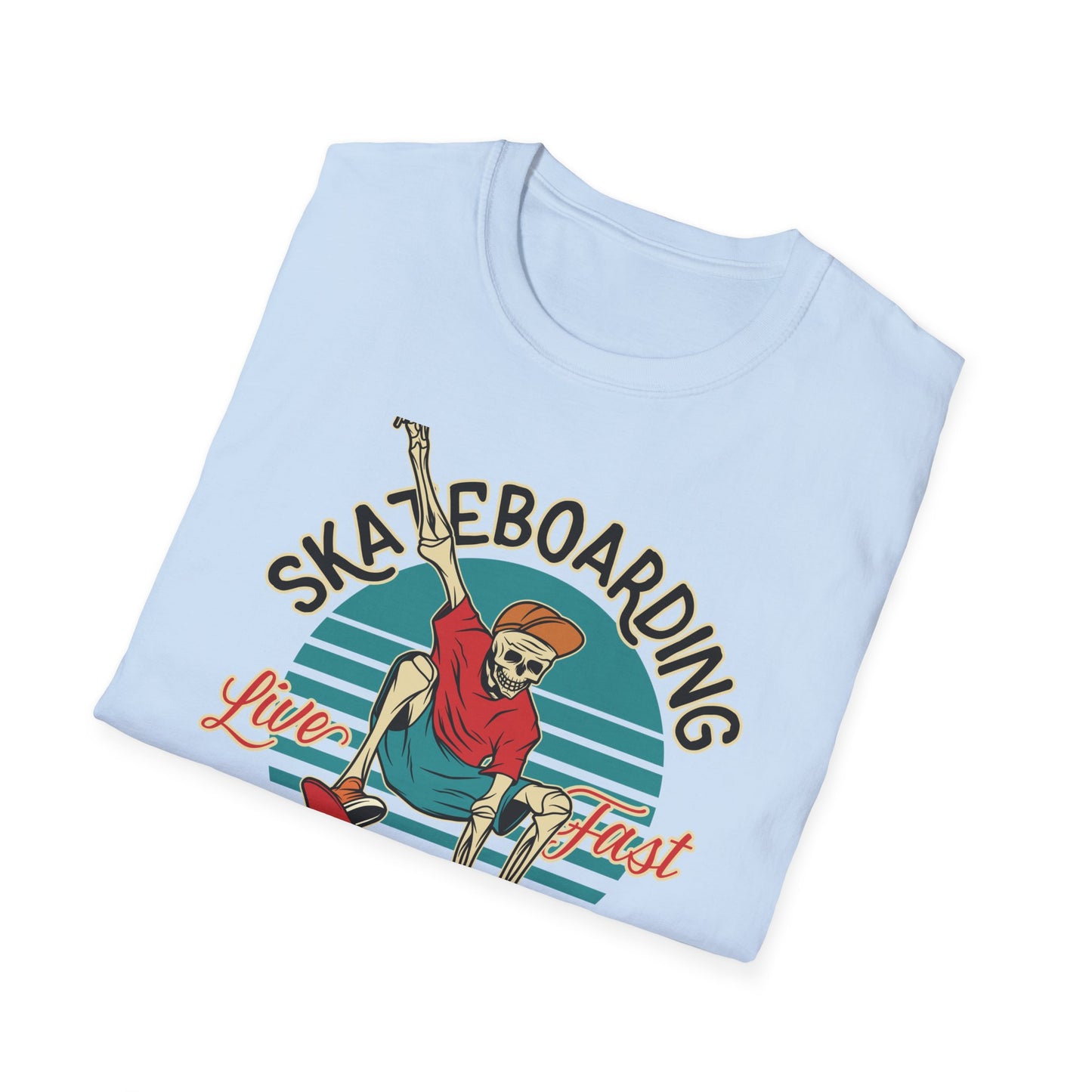 Vintage Skateboarding Skeleton T-Shirt | "Live Fast Die Young" Retro Skater Tee for Edgy Style