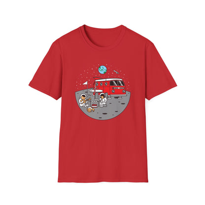 Epic Moon Camping T-Shirt: Astronauts, Space Van & Music Adventure Tee | Unique Cosmic Lover Gift