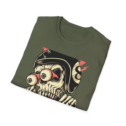 Epic 8-Ball Biker Skull T-Shirt | Spiked Helmet & Popping Eyes Graphic Tee | Unique Grunge Rocker Style Apparel
