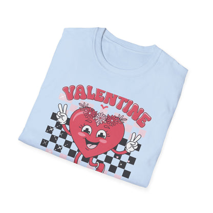 Groovy Valentine Vibes T-Shirt | Adorable Retro Heart Peace Sign Tee with Flower Crown for Valentine's Day