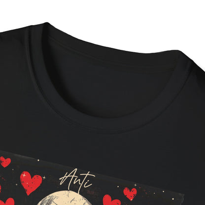 Anti Valentine Club Skeleton T-Shirt - Edgy Skull with Heart Sunglasses & Dripping Hearts | Grunge Anti-Love Tee