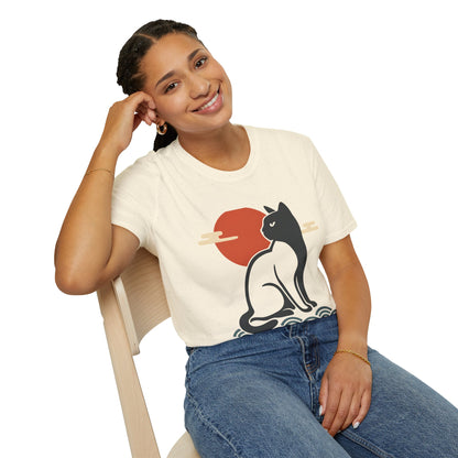 Japanese Cat Silhouette Red Sun Graphic T-Shirt