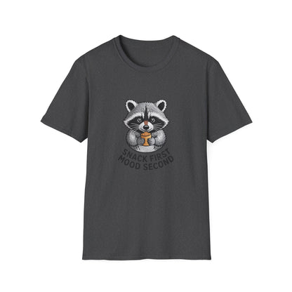 Epic Raccoon Snack T-Shirt | Funny 'Snack First Mood Second' French Fry Lover Tee | Adorable Animal Graphic Gift