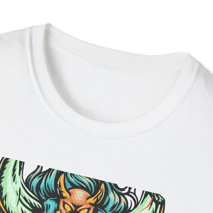 Fierce Oni Demon Mask T-Shirt | Vibrant Mythical Beast Graphic Tee | Unleash Your Bold & Edgy Style