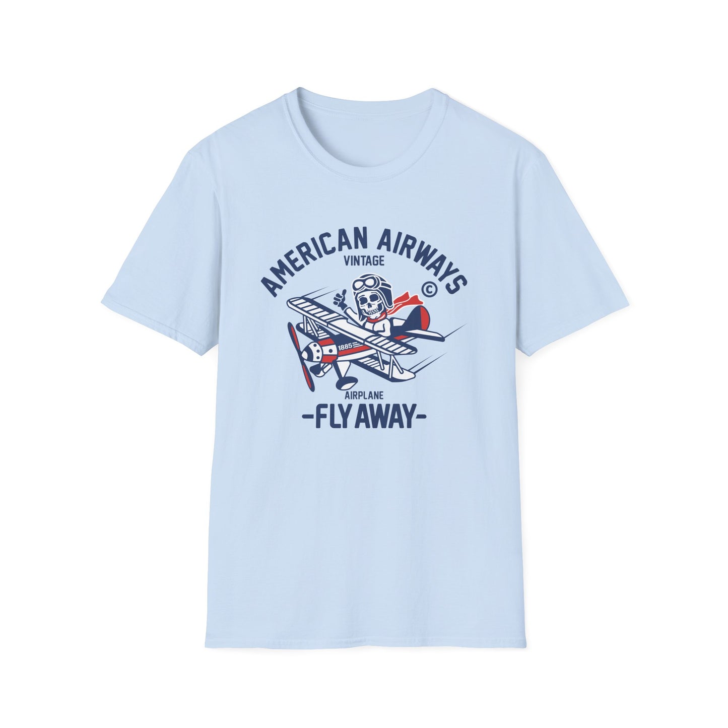 Vintage Skeleton Pilot Biplane T-Shirt - American Airways Fly Away Retro Aviation & Thrilling Thumbs Up Tee