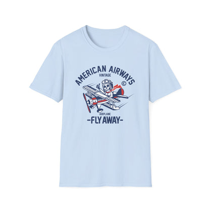 Vintage Skeleton Pilot Biplane T-Shirt - American Airways Fly Away Retro Aviation & Thrilling Thumbs Up Tee