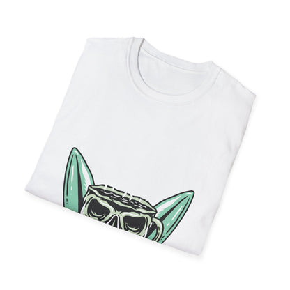 Skull Coffee Surfboard T-Shirt | Edgy Summer Beach Vibes Tee | Unique Design for Coffee Lovers & Surfers