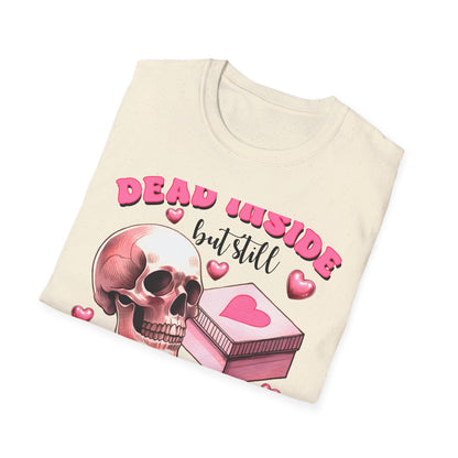 Awesome Dead Inside But Horny T-Shirt | Edgy Skull & Pink Hearts Tee | Sarcastic Valentine's Humor Gift