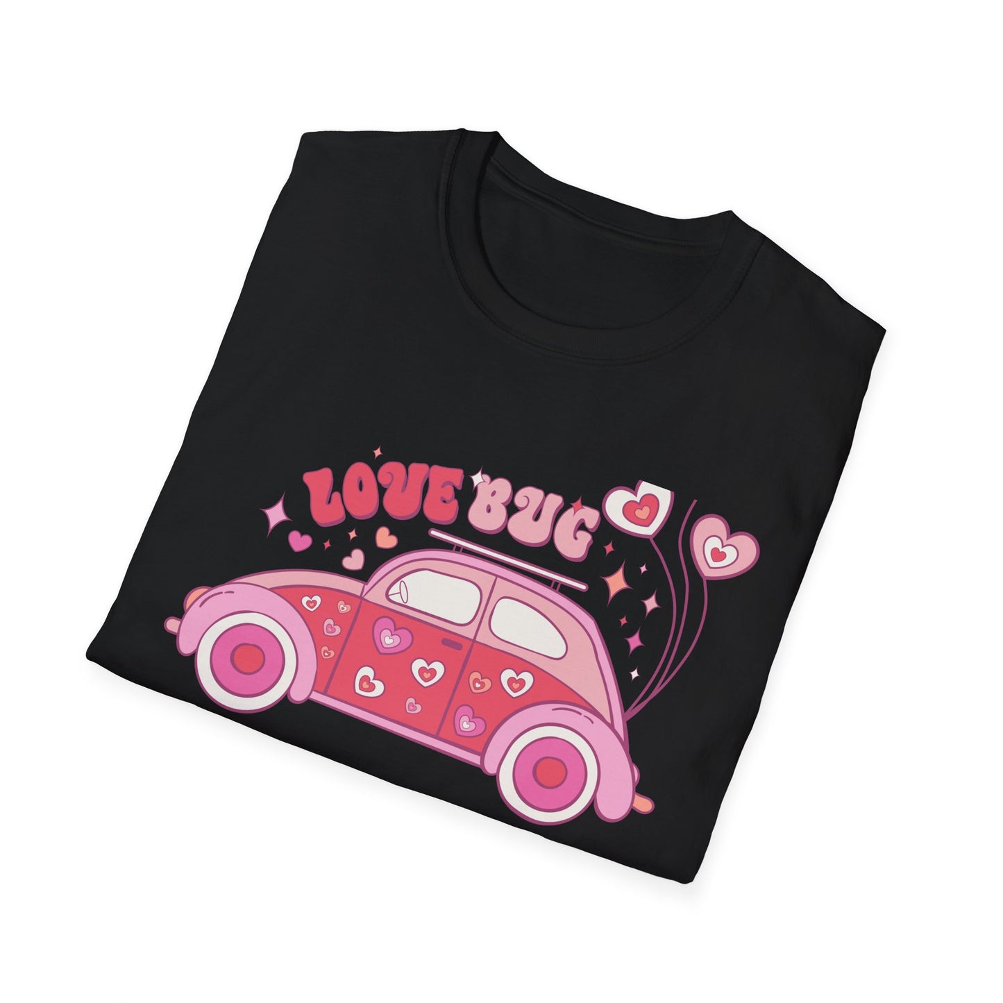 Groovy Love Bug T-Shirt | Adorable Retro Pink VW Beetle & Hearts | Sweet Valentine's Day Gift for Her