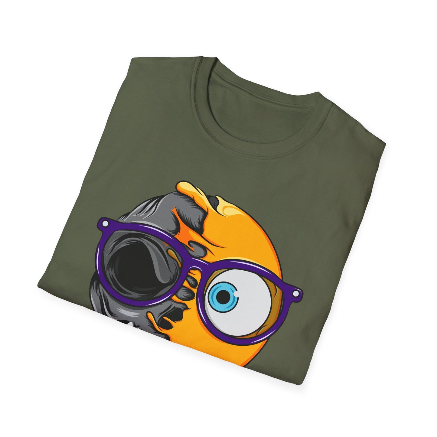 Unique Half Emoji Skull T-Shirt | Bold Melting Face Graphic Tee | Edgy Dual Personality Design for Distinct Style Seekers