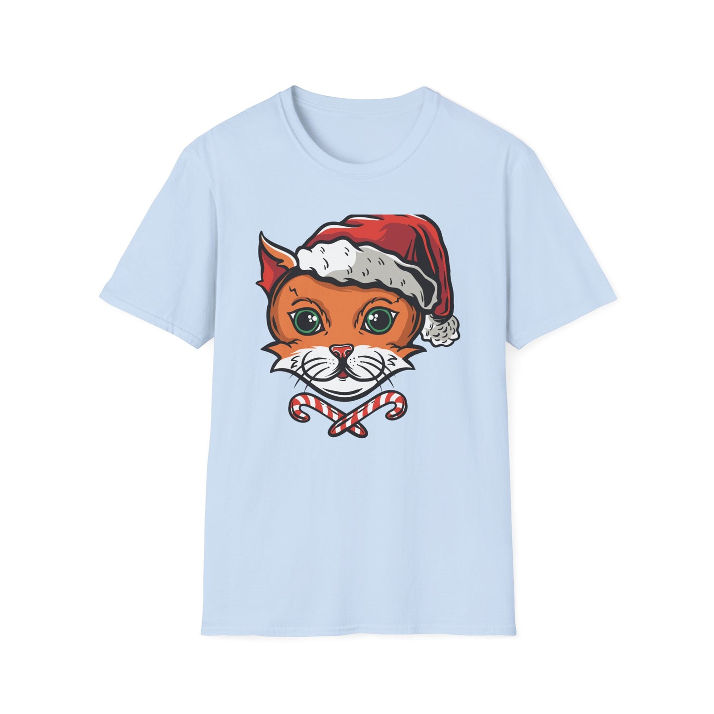 Festive Santa Cat T-Shirt with Candy Canes | Adorable Holiday Feline Tee | Purrfect Christmas Gift for Cat Lovers
