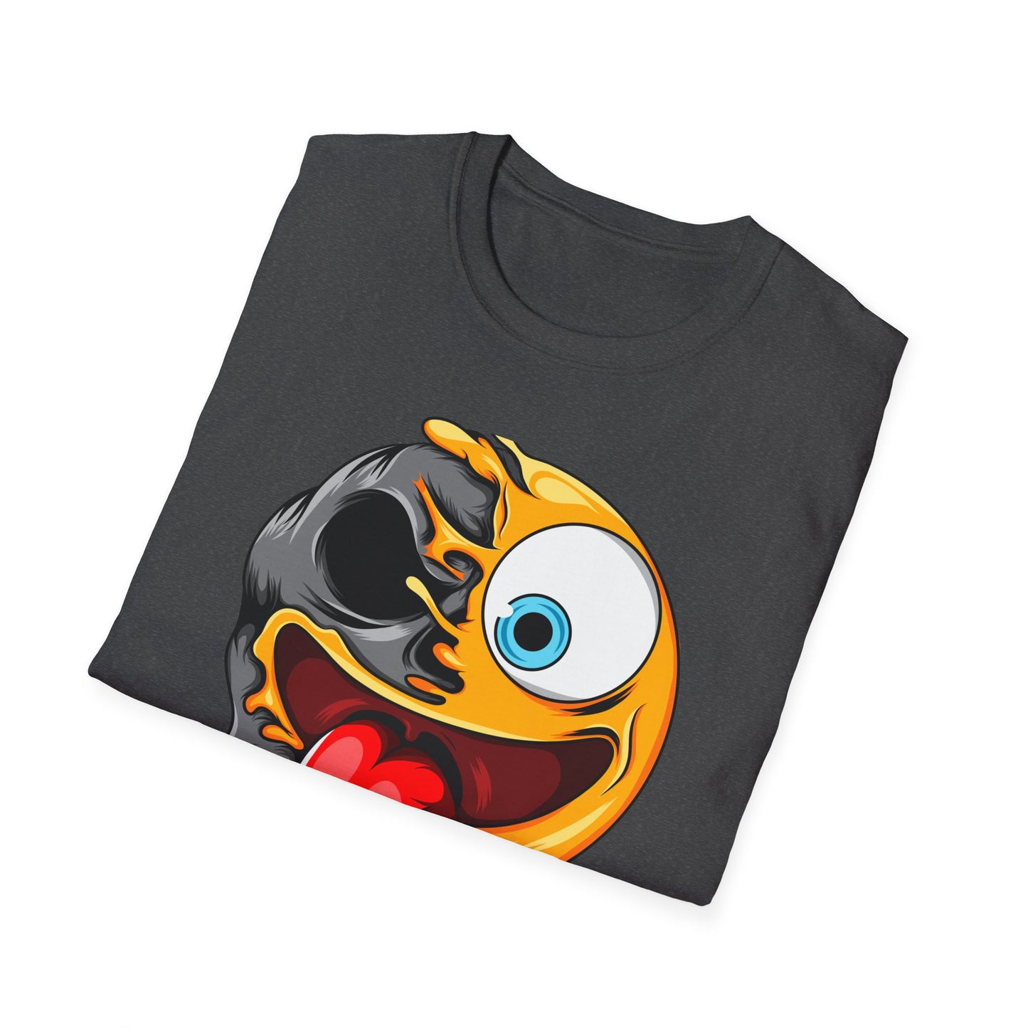 Unique Melting Skull Smiley Face T-Shirt - Vibrant Edgy Cartoon Graphic Tee for Pop Culture Fans